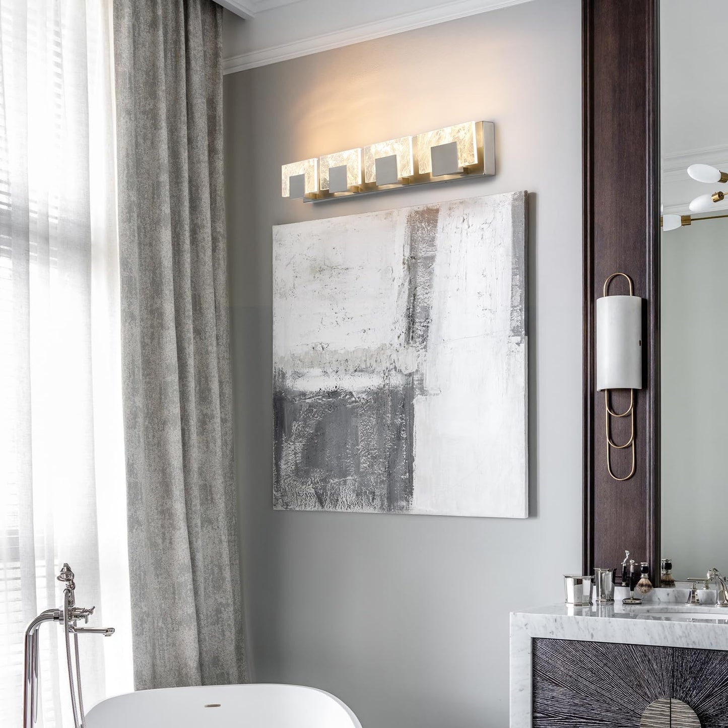 LED Bathroom Vanity Light: 24 inch Brushed Gold Acrylic Modern Lighting Fixtures - 3 Lights Contemporary Smoke Design Wall Lights Fixture Over Mirror 3000K