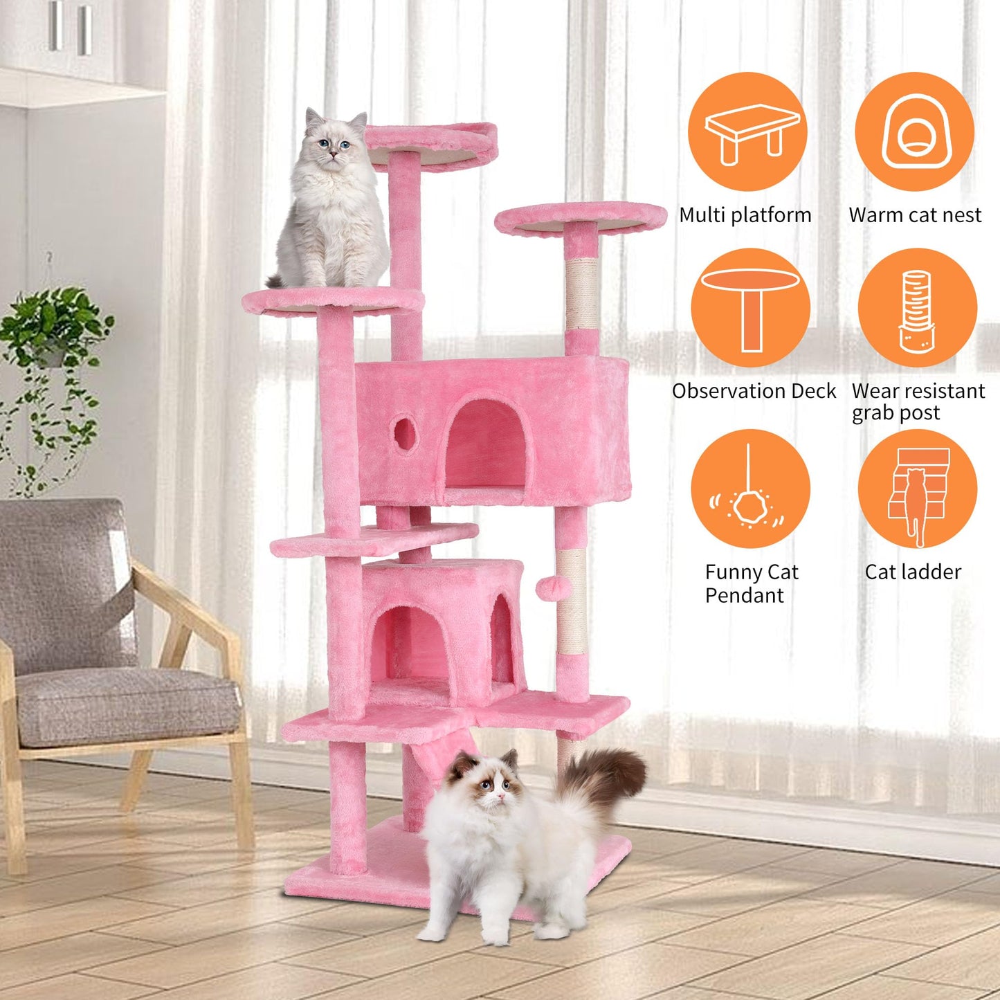BestPet 54in Cat Tree Tower for Indoor Cats,Multi-Level Furniture Activity Center with Scratching Posts Stand House Condo Funny Toys Kittens Pet Play House,Dark Gray