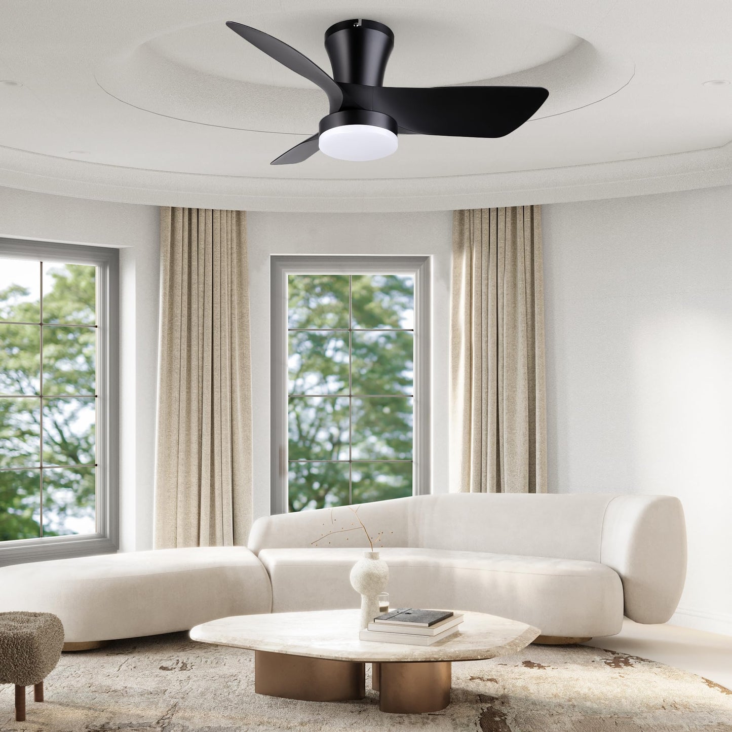 SUNMORY Ceiling Fans with Lights and Remote, 30 inch Low Profile Ceiling Fan with Light, Modern Flush Mount Ceiling Fan for Bedroom/Kitchen/Dining Room/Patio, 6 Wind Speeds, Dimmable, White