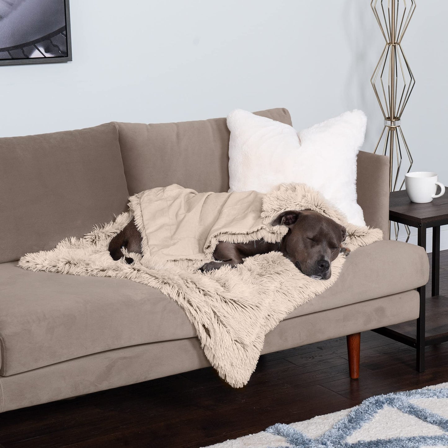 Furhaven - Manta impermeable y lavable para perros y gatos de interior, hecha en piel sintética de pelo largo sintético y terciopelo en color madera, XL, gris niebla