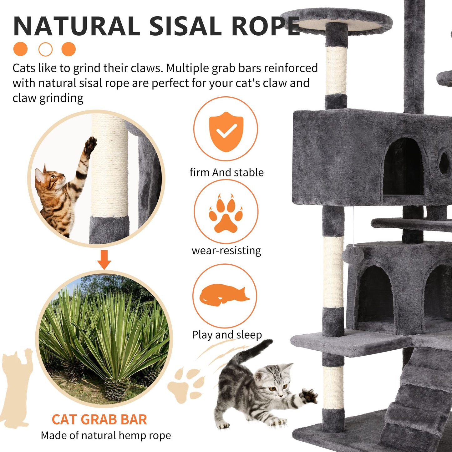 BestPet 54in Cat Tree Tower for Indoor Cats,Multi-Level Furniture Activity Center with Scratching Posts Stand House Condo Funny Toys Kittens Pet Play House,Dark Gray