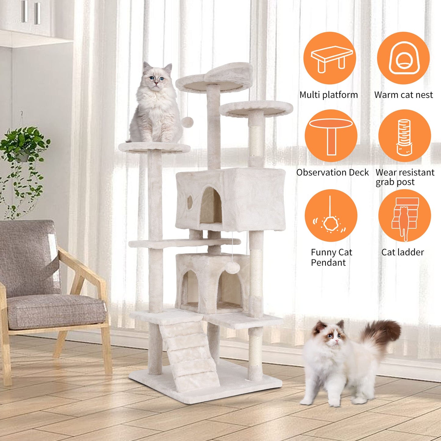 BestPet 54in Cat Tree Tower for Indoor Cats,Multi-Level Furniture Activity Center with Scratching Posts Stand House Condo Funny Toys Kittens Pet Play House,Dark Gray