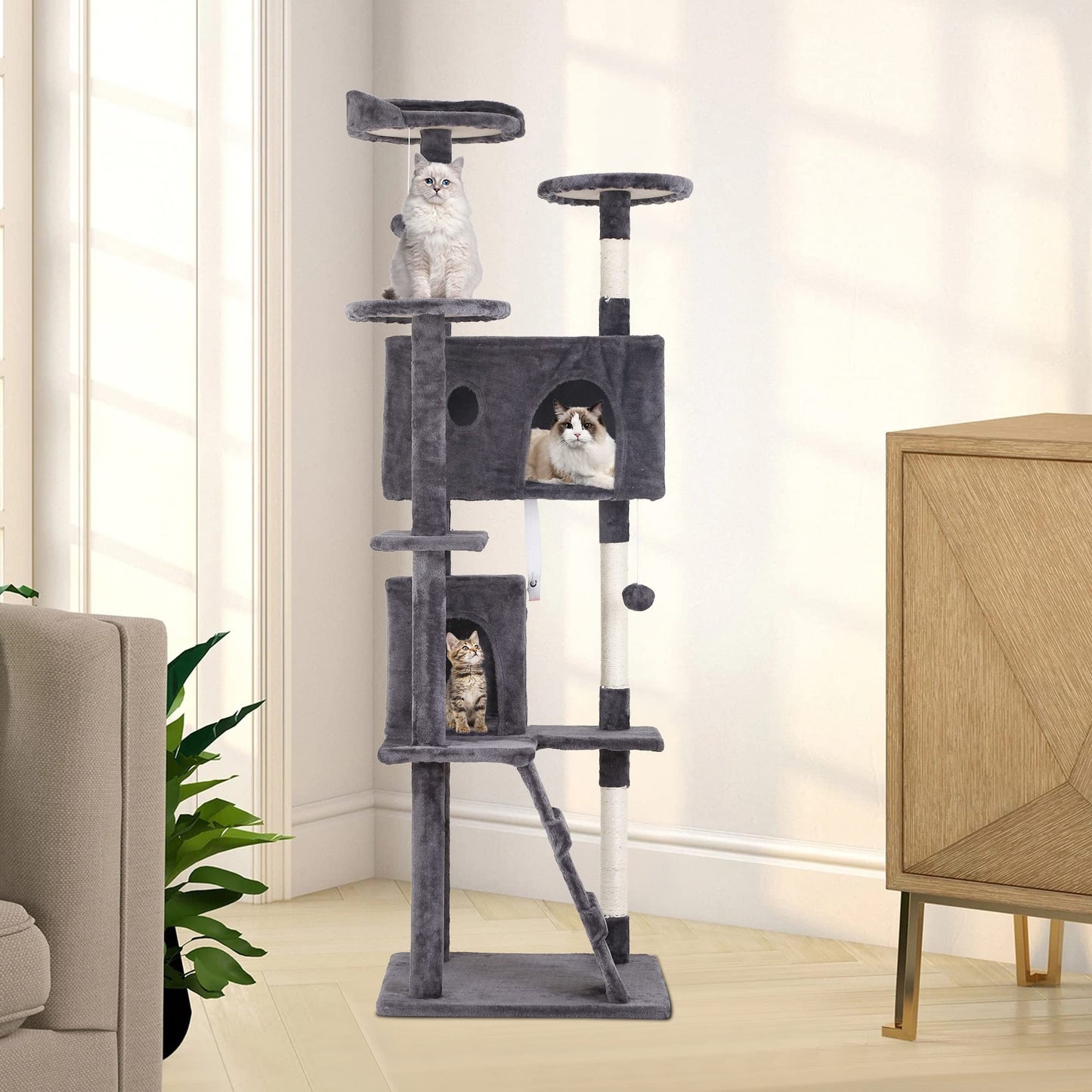 BestPet 54in Cat Tree Tower for Indoor Cats,Multi-Level Furniture Activity Center with Scratching Posts Stand House Condo Funny Toys Kittens Pet Play House,Dark Gray