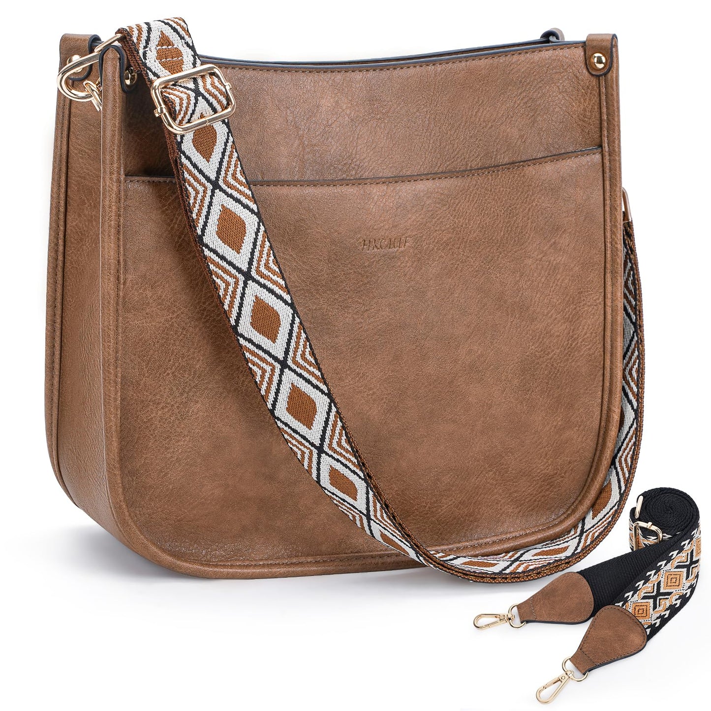 HKCLUF Crossbody Bags for Women Trendy Vegan Leather Hobo Handbags With 2PCS Adjustable Guitar Strap Shoulder Bucket Bags