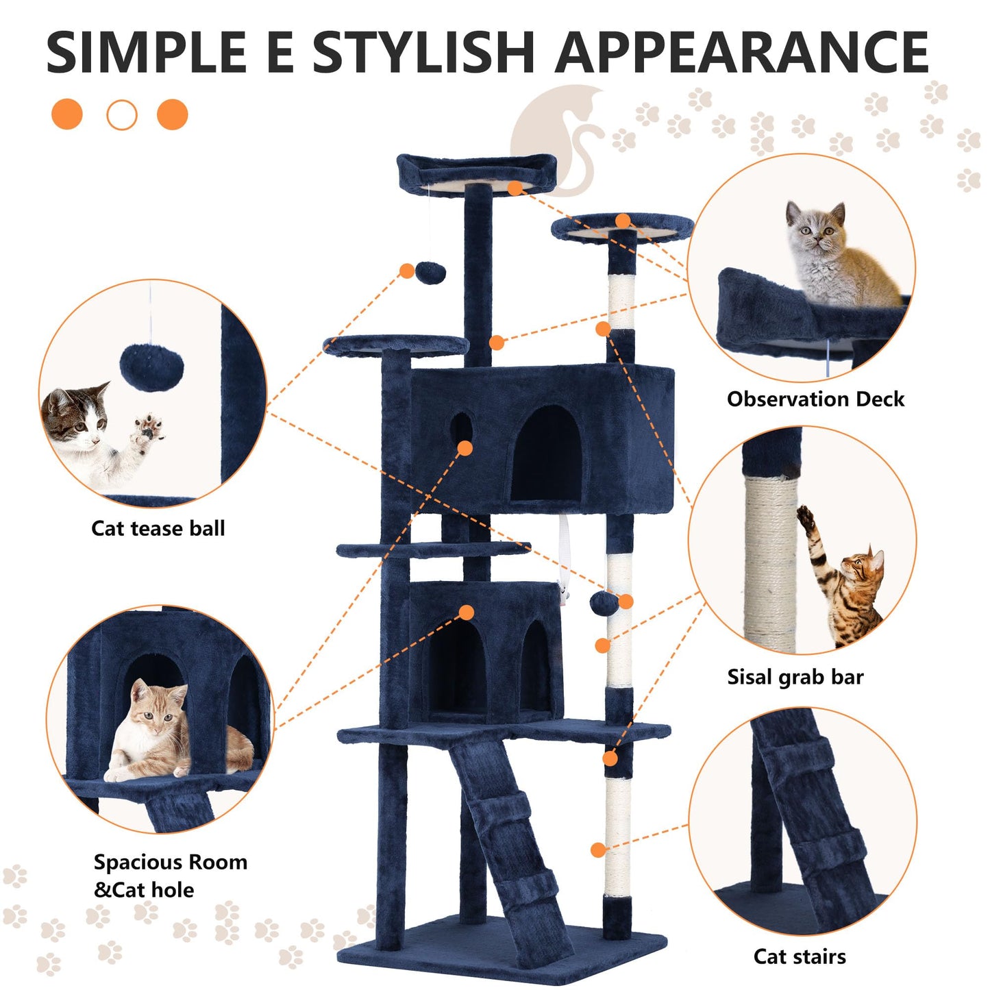 BestPet 54in Cat Tree Tower for Indoor Cats,Multi-Level Furniture Activity Center with Scratching Posts Stand House Condo Funny Toys Kittens Pet Play House,Dark Gray