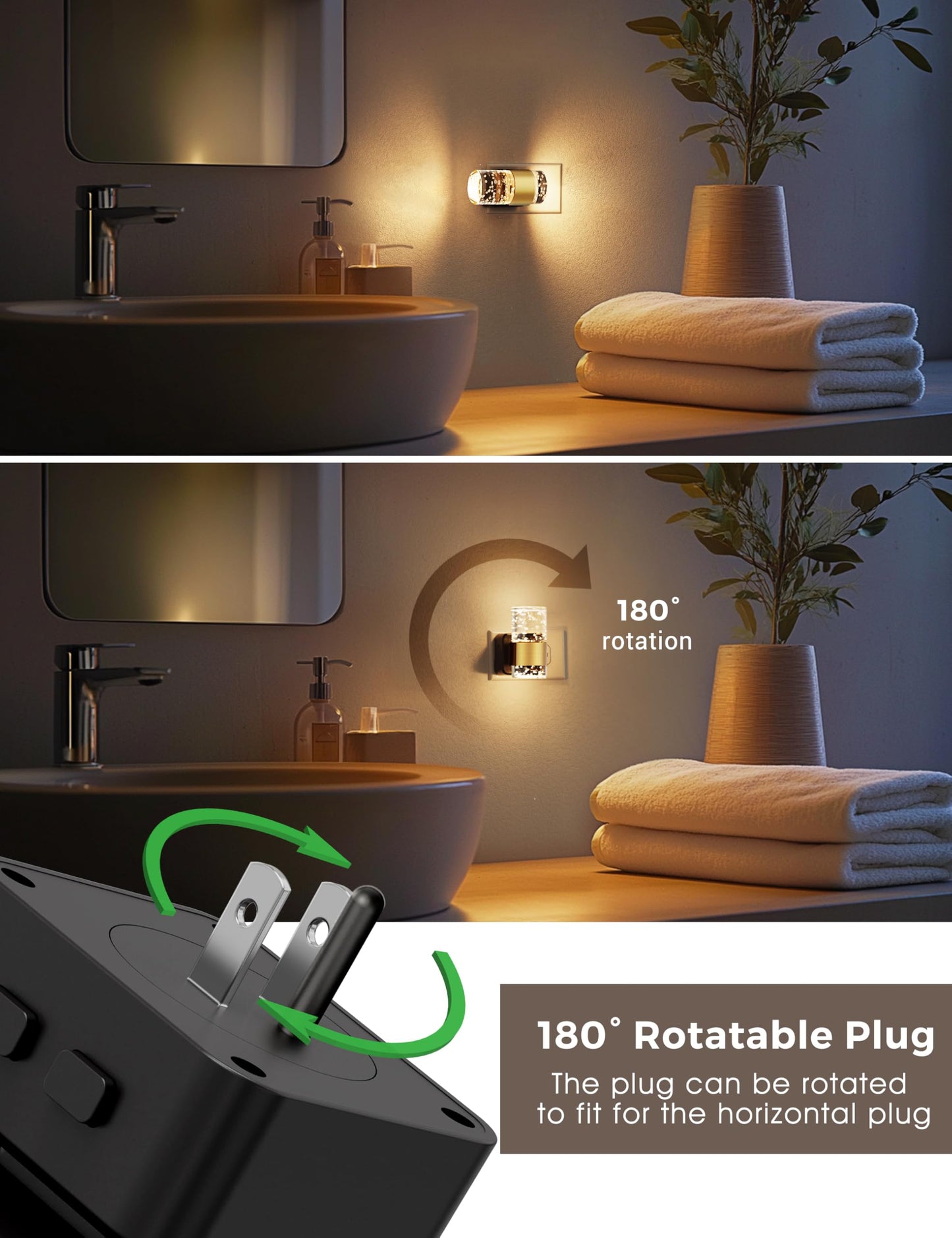 Night Lights Plug into Wall, Soft Light LED Night Light with Adjustable Brightness, Plug in Night Light with Auto Light Sensor, Wall Sconce-Style Design Night Light for Bathroom,Hallway, 2 Pack