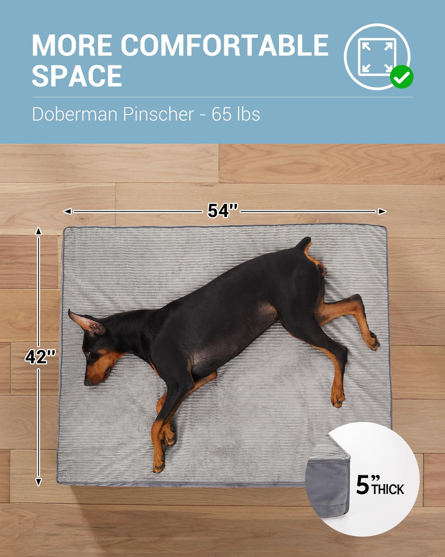 OhGeni 35 Inch Orthopedic Waterproof & Machine Washable Dog Bed for Medium Large Pets, Suitable for Crates, 25D Egg Crate Foam, Non-Slip Bottom & Removable Cover, Invisible Zipper(Gray)