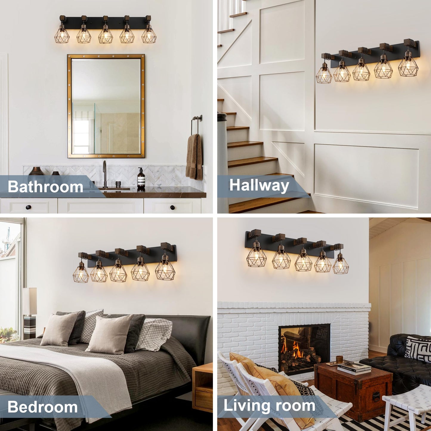 Farmhouse Vanity Light for Bathroom, 3-Light Wood Bathroom Vanity Light Fixtures Over Mirror, Rustic Sconces Wall Lighting with Metal Lampshade for Living Room, Bedroom, Hallway