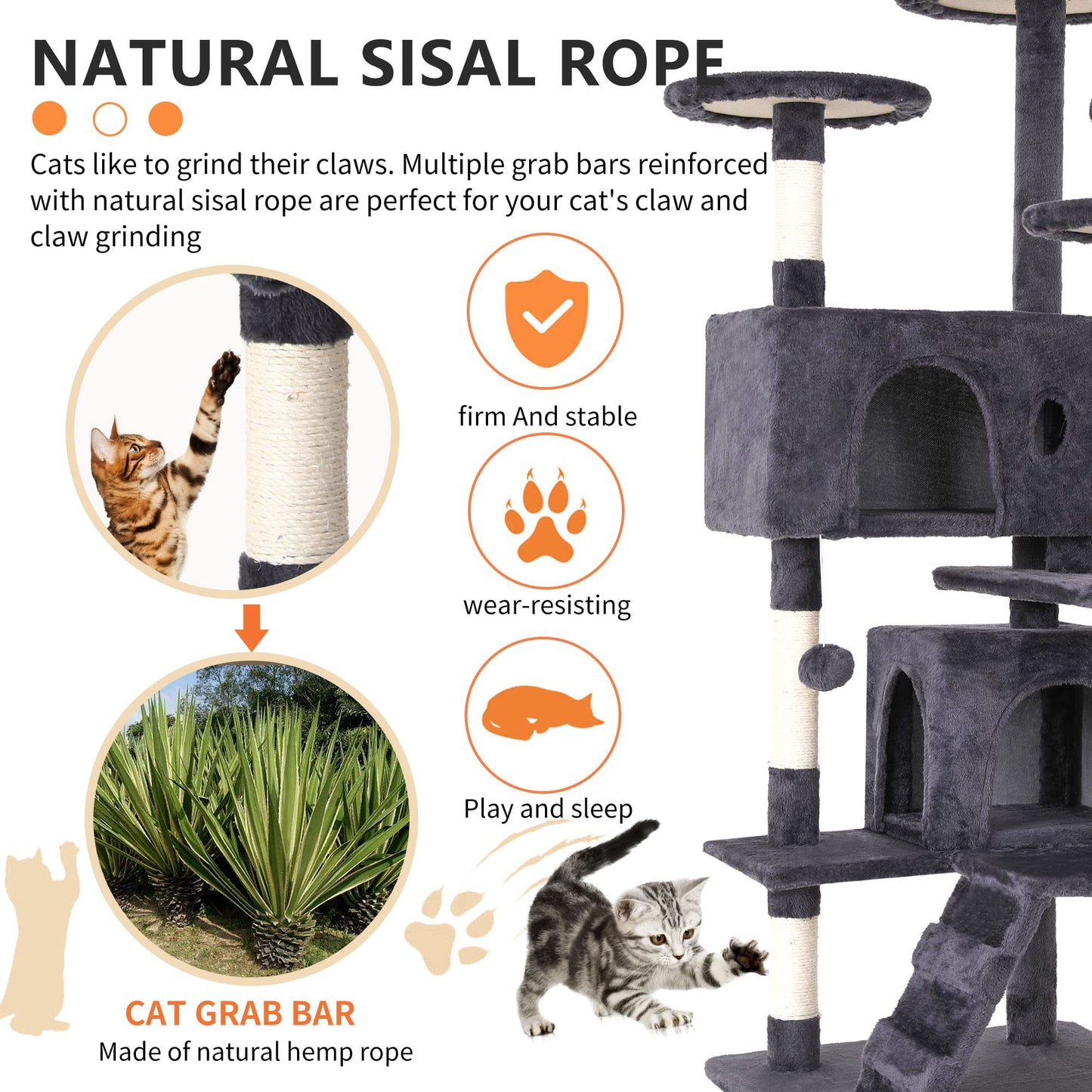 BestPet 54in Cat Tree Tower for Indoor Cats,Multi-Level Furniture Activity Center with Scratching Posts Stand House Condo Funny Toys Kittens Pet Play House,Dark Gray
