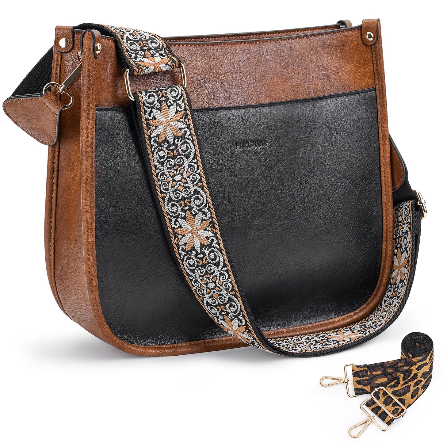 HKCLUF Crossbody Bags for Women Trendy Vegan Leather Hobo Handbags With 2PCS Adjustable Guitar Strap Shoulder Bucket Bags