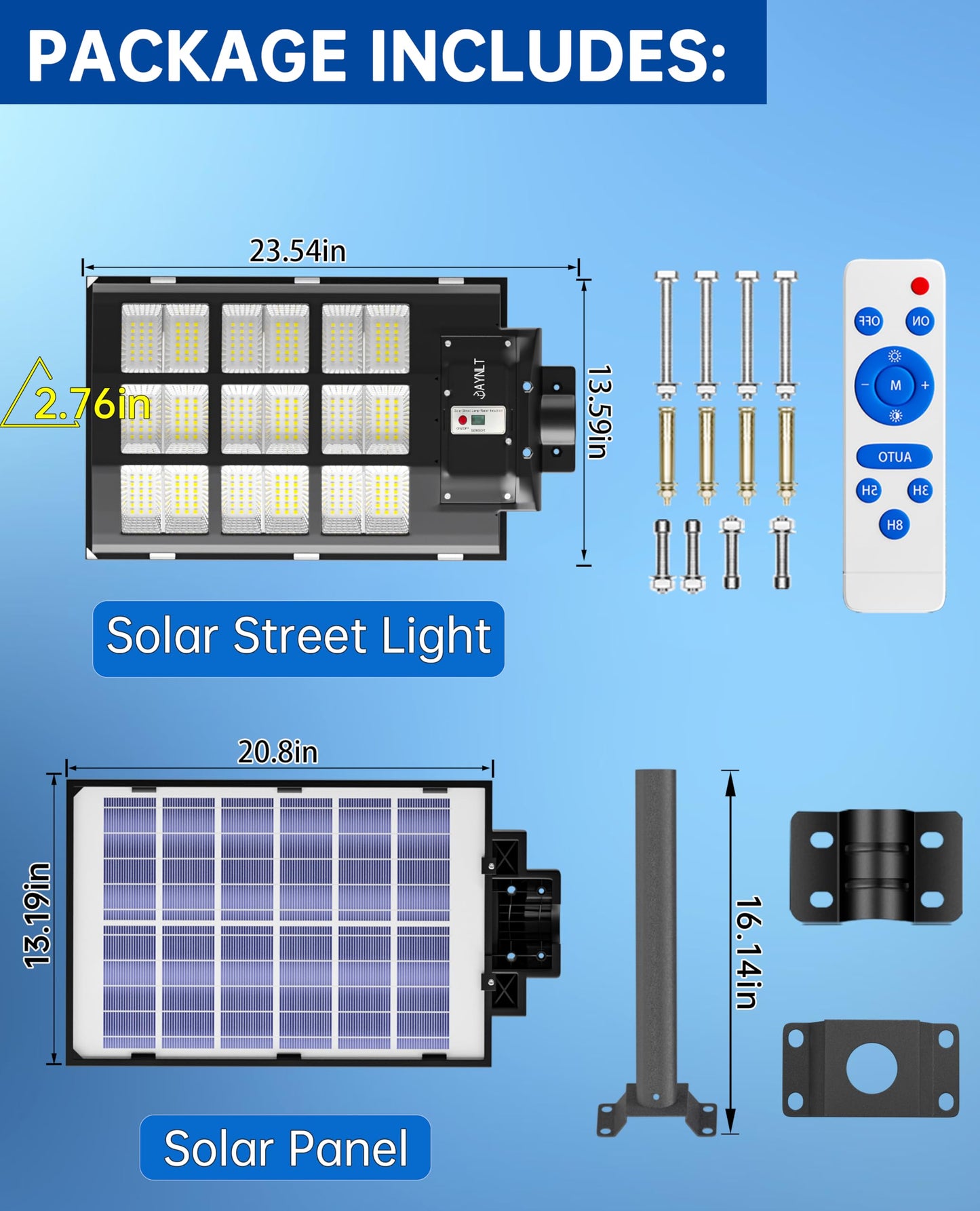 JAYNLT Y-7200W Solar Street Lights Outdoor,680000LM 6500K High Lumen Solar Parking Lot Lights Commercial, Dusk to Dawn Solar Security Flood Lights with Motion Sensor for Parking Lot,Garage,Stadium