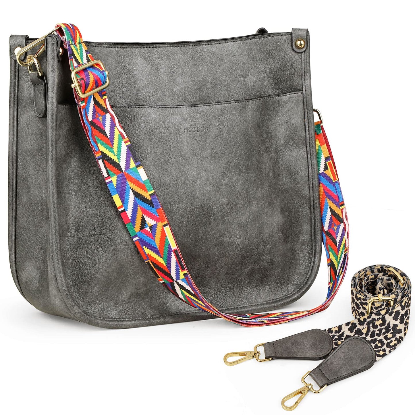 HKCLUF Crossbody Bags for Women Trendy Vegan Leather Hobo Handbags With 2PCS Adjustable Guitar Strap Shoulder Bucket Bags