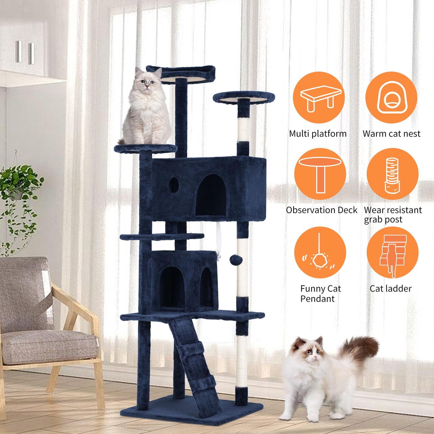 BestPet 54in Cat Tree Tower for Indoor Cats,Multi-Level Furniture Activity Center with Scratching Posts Stand House Condo Funny Toys Kittens Pet Play House,Dark Gray