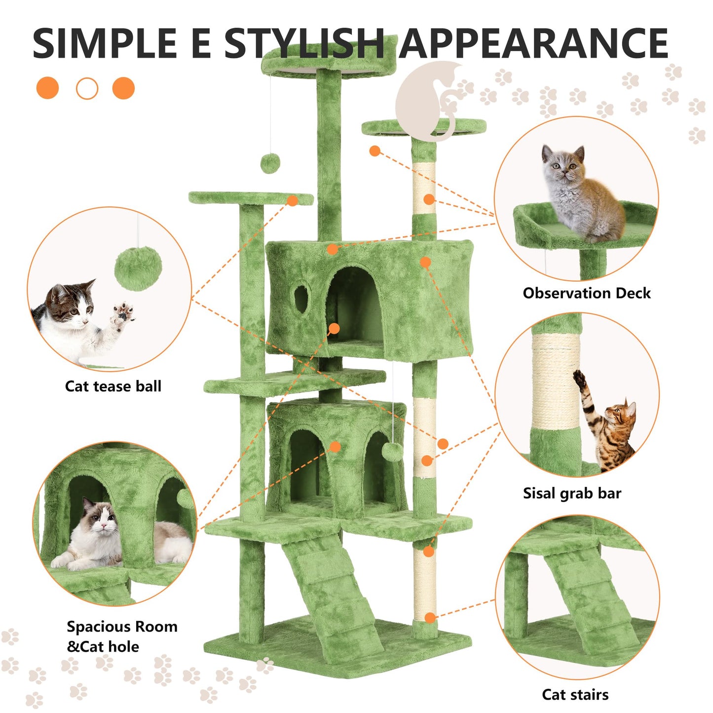 BestPet 54in Cat Tree Tower for Indoor Cats,Multi-Level Furniture Activity Center with Scratching Posts Stand House Condo Funny Toys Kittens Pet Play House,Dark Gray