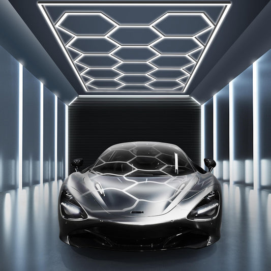 MODERN Hexagon LED Garage Light, Super Bright 105W 12600LM 65000K Daylight White LED Car Garage Light, 3 Hexagonal Grids for Garage, Shopping Mall, Workshop and Car Detailing etc.