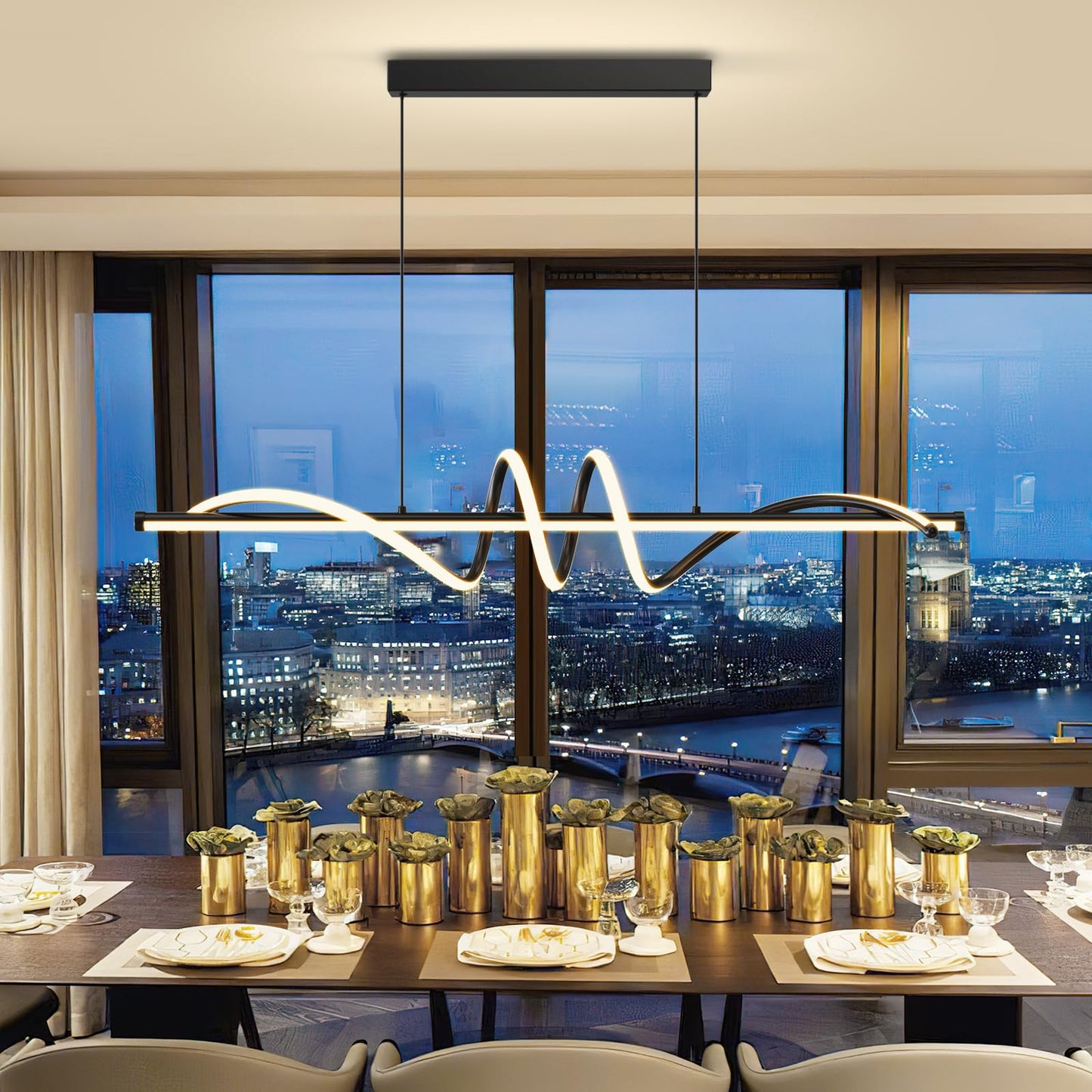 Modern LED Pendant Lights, 39in Chandelier Dimmable with Remote Control 3000k-6000K Adjustable Color Temperature, Aluminum Island Lighting Lamp Fixture for Kitchen, Dining Room, Billiard Room