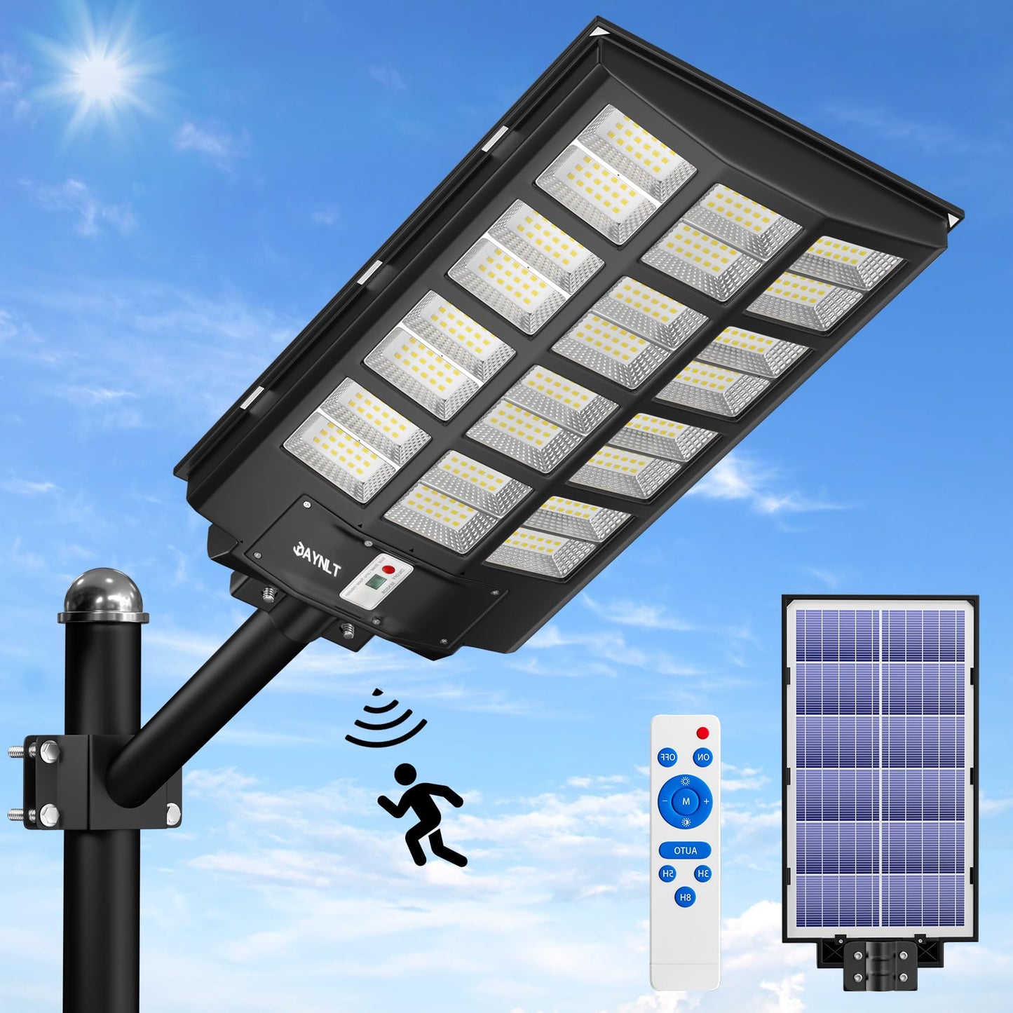 JAYNLT Y-7200W Solar Street Lights Outdoor,680000LM 6500K High Lumen Solar Parking Lot Lights Commercial, Dusk to Dawn Solar Security Flood Lights with Motion Sensor for Parking Lot,Garage,Stadium