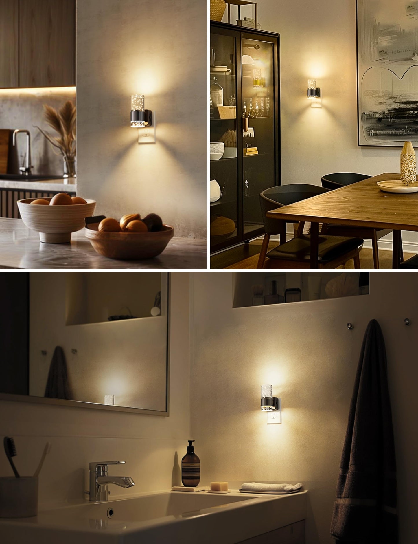 Night Lights Plug into Wall, Soft Light LED Night Light with Adjustable Brightness, Plug in Night Light with Auto Light Sensor, Wall Sconce-Style Design Night Light for Bathroom,Hallway, 2 Pack