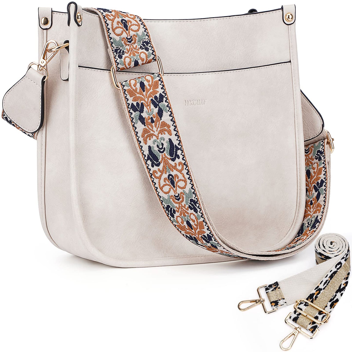 HKCLUF Crossbody Bags for Women Trendy Vegan Leather Hobo Handbags With 2PCS Adjustable Guitar Strap Shoulder Bucket Bags