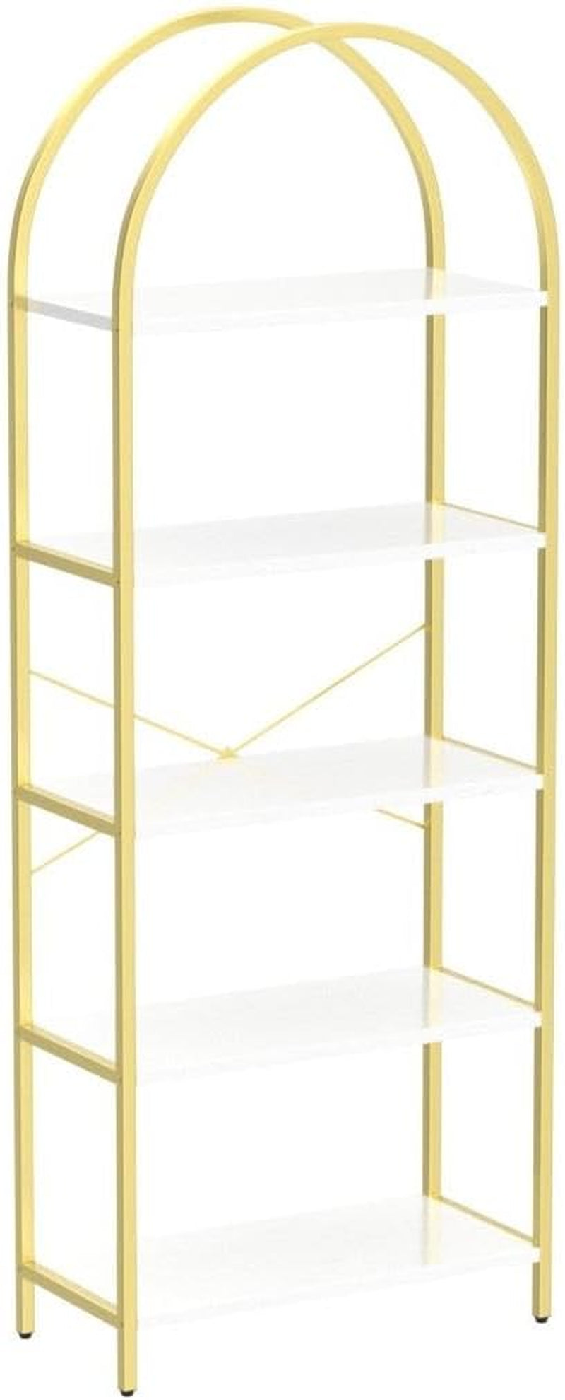 5 Tier Bookshelf Arched Display White Gold Metal Frame Bookcase-4