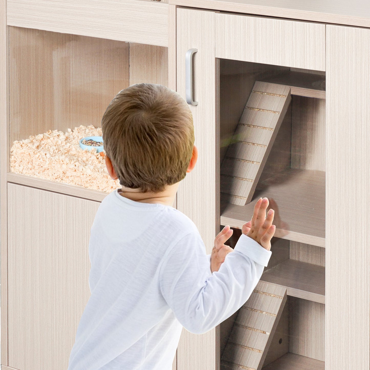 Guinea pig cage, 4 layers of hamster cage wood, with storage cabinet, mouse cage, openable top, acrylic window ,X-Large