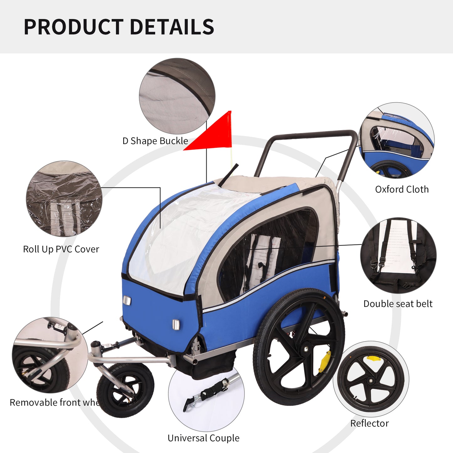 2-in-1 Double 2 Seat Bicycle Bike Trailer Jogger Stroller for Kids Children