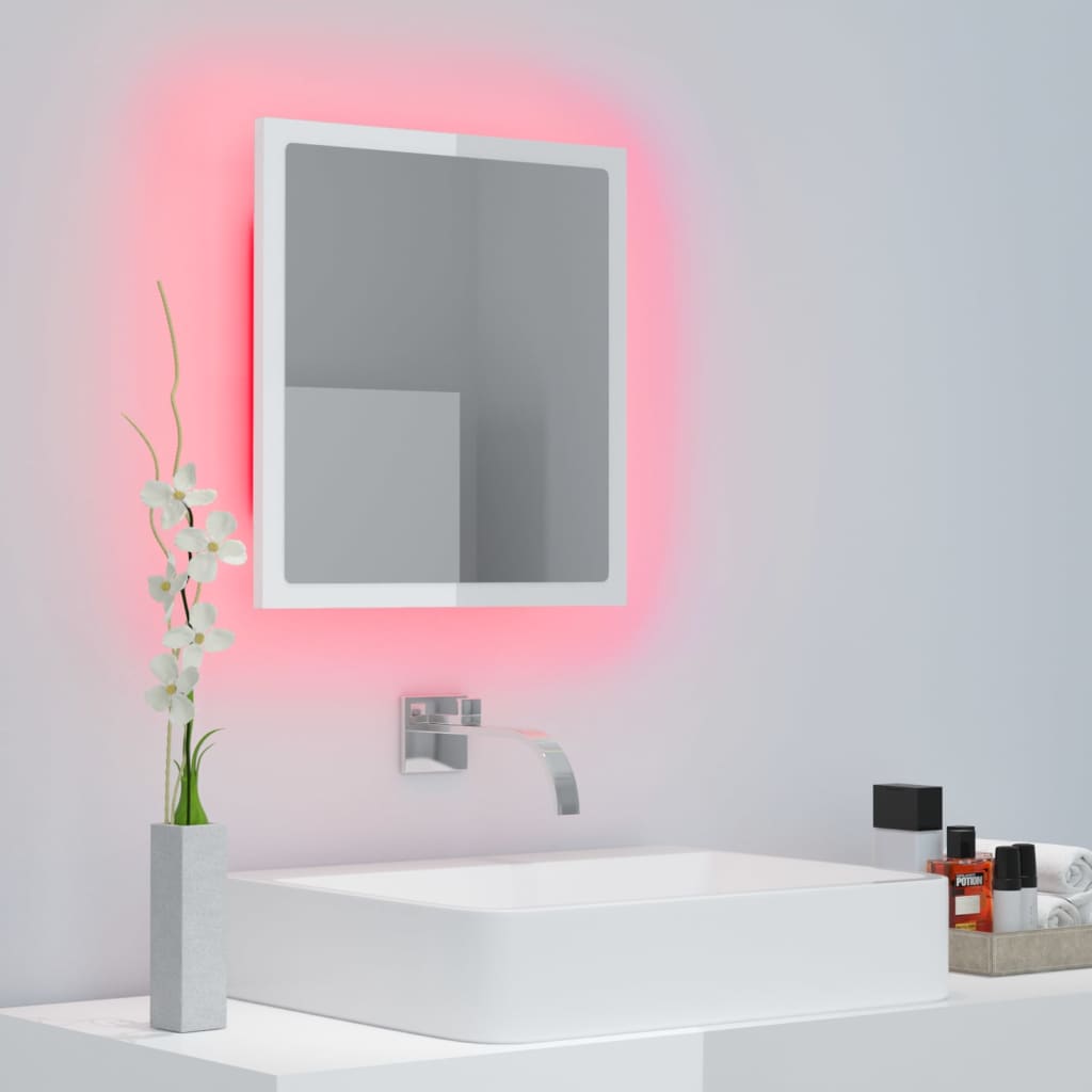 NNEVL LED Bathroom Mirror High Gloss White 40x8.5x37 cm Chipboard-4