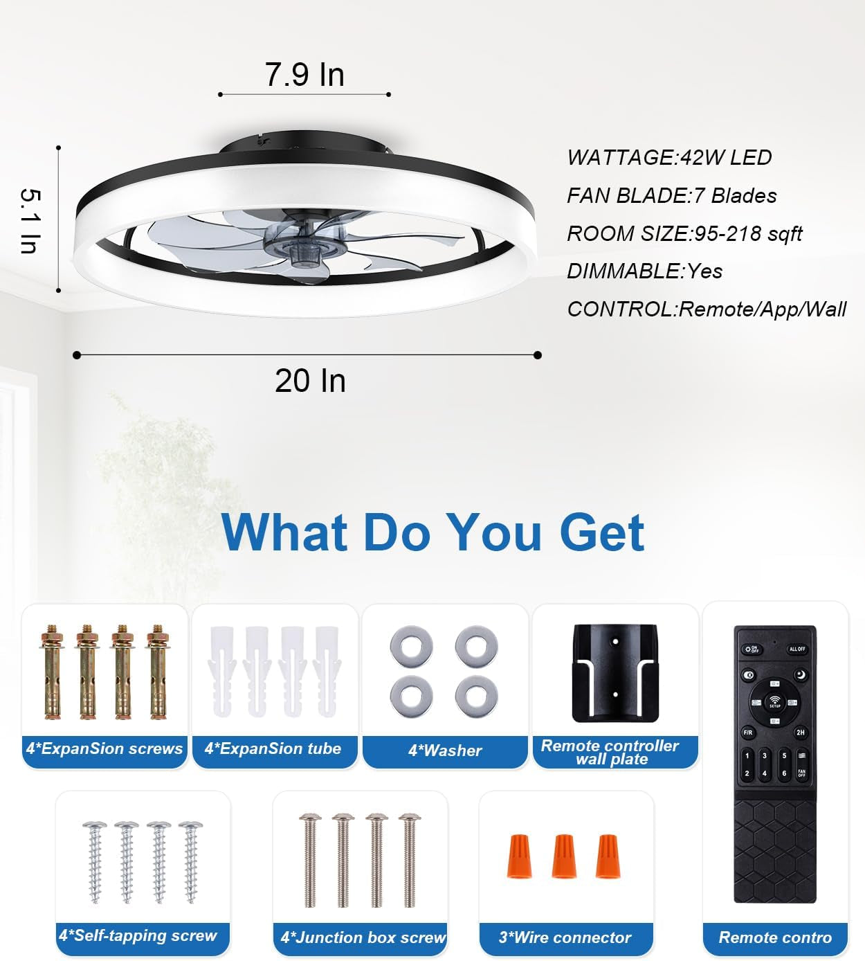 Ceiling Fans with Lights and Remote, 20" Fandelier Ceiling Fan Flush