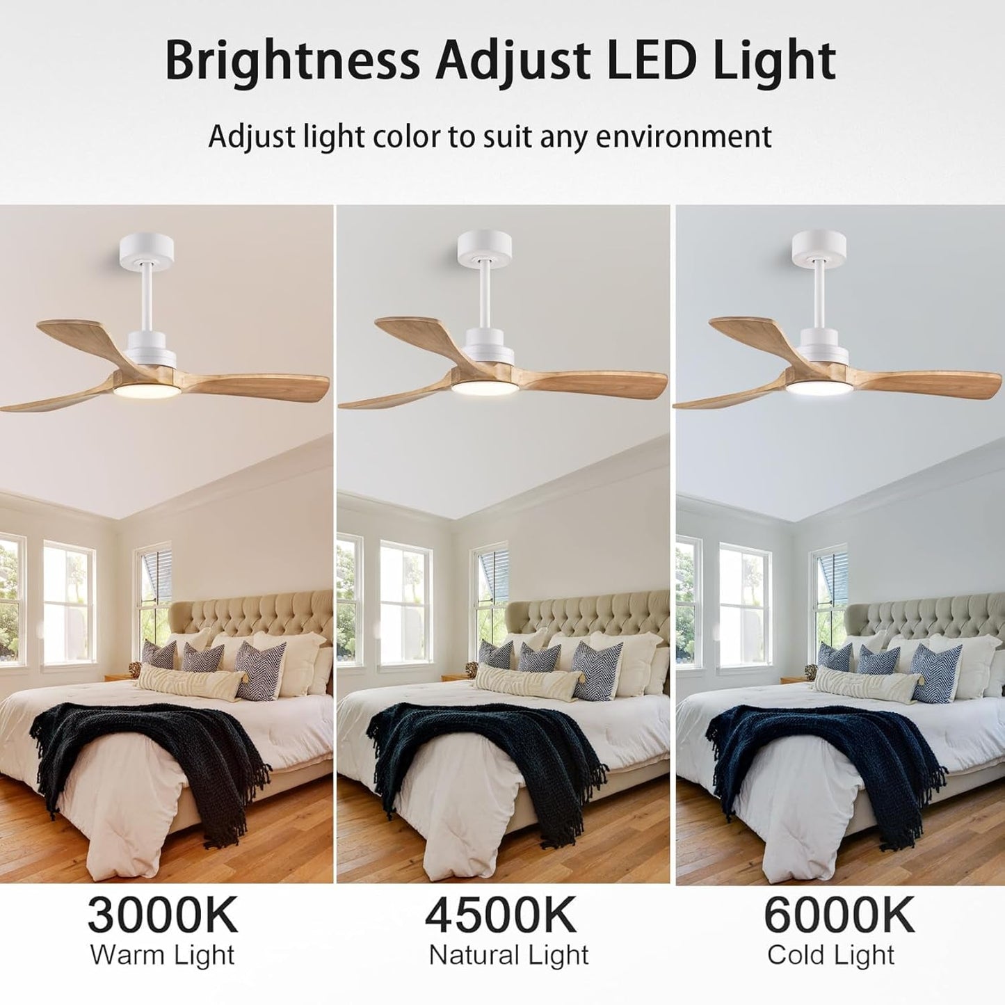 52" Wood Ceiling Fan with Light with Remote Control Ceiling Fan with 3