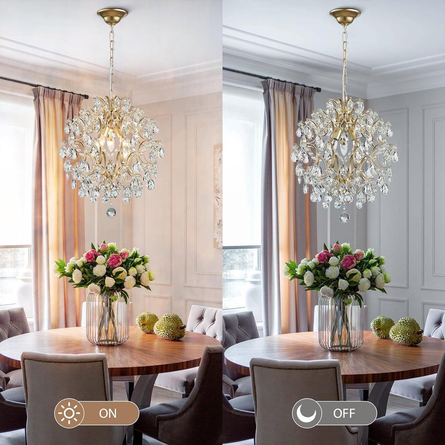 Gold Crystal Pendant Chandelier Raindrop Lighting Fixture-4