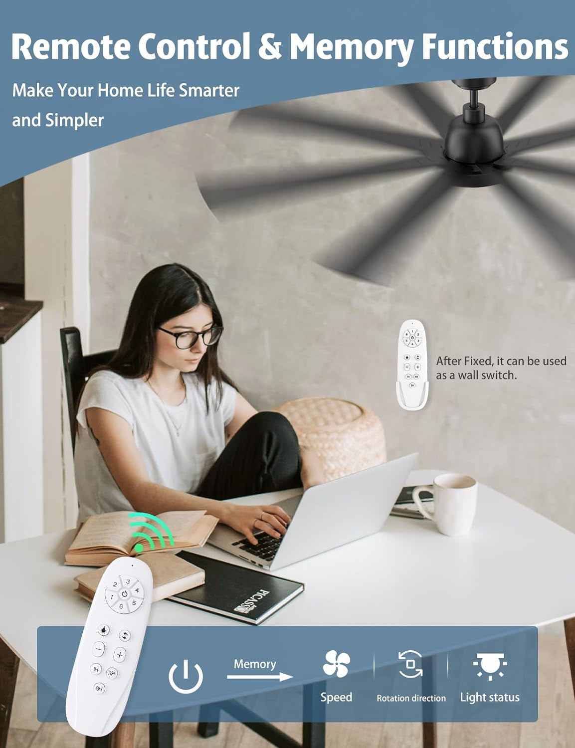62 Inch Large Ceiling Fans with Lights and Remote - Wood/Matte Black