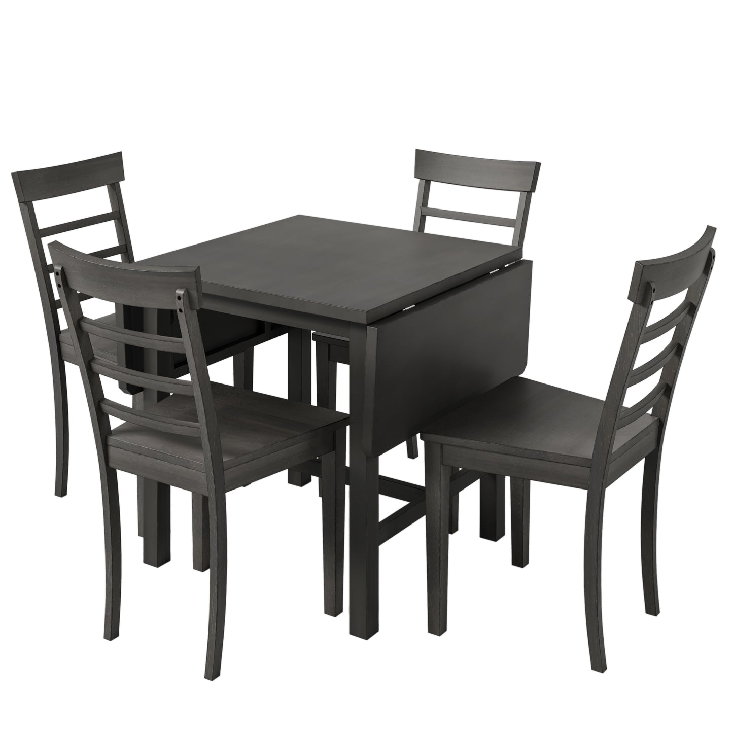 TOPMAX 5-piece square wooden pendant light expandable dining table set with 4 ladder back chairs Gray