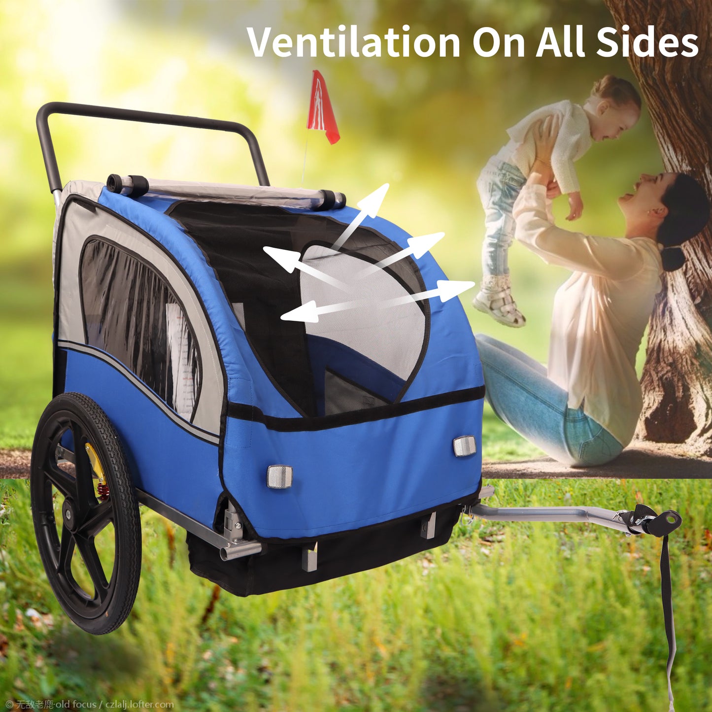 2-in-1 Double 2 Seat Bicycle Bike Trailer Jogger Stroller for Kids Children