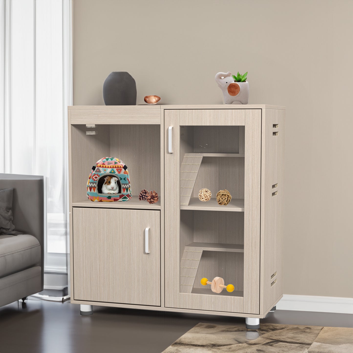 Guinea pig cage, 4 layers of hamster cage wood, with storage cabinet, mouse cage, openable top, acrylic window ,X-Large