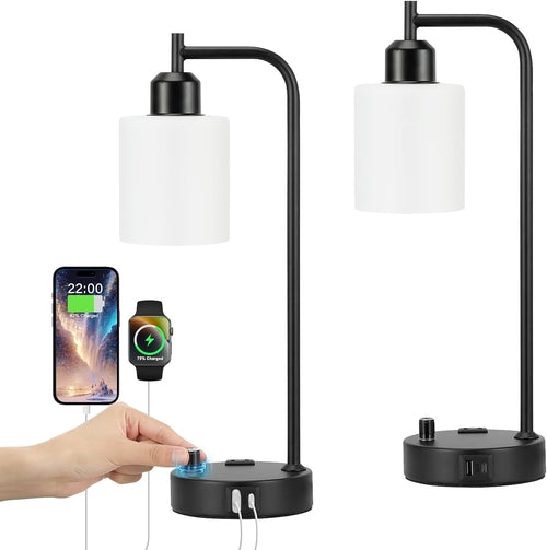 Industrial Bedroom Lamps for Nightstand Set of 2 - Fully Dimmable