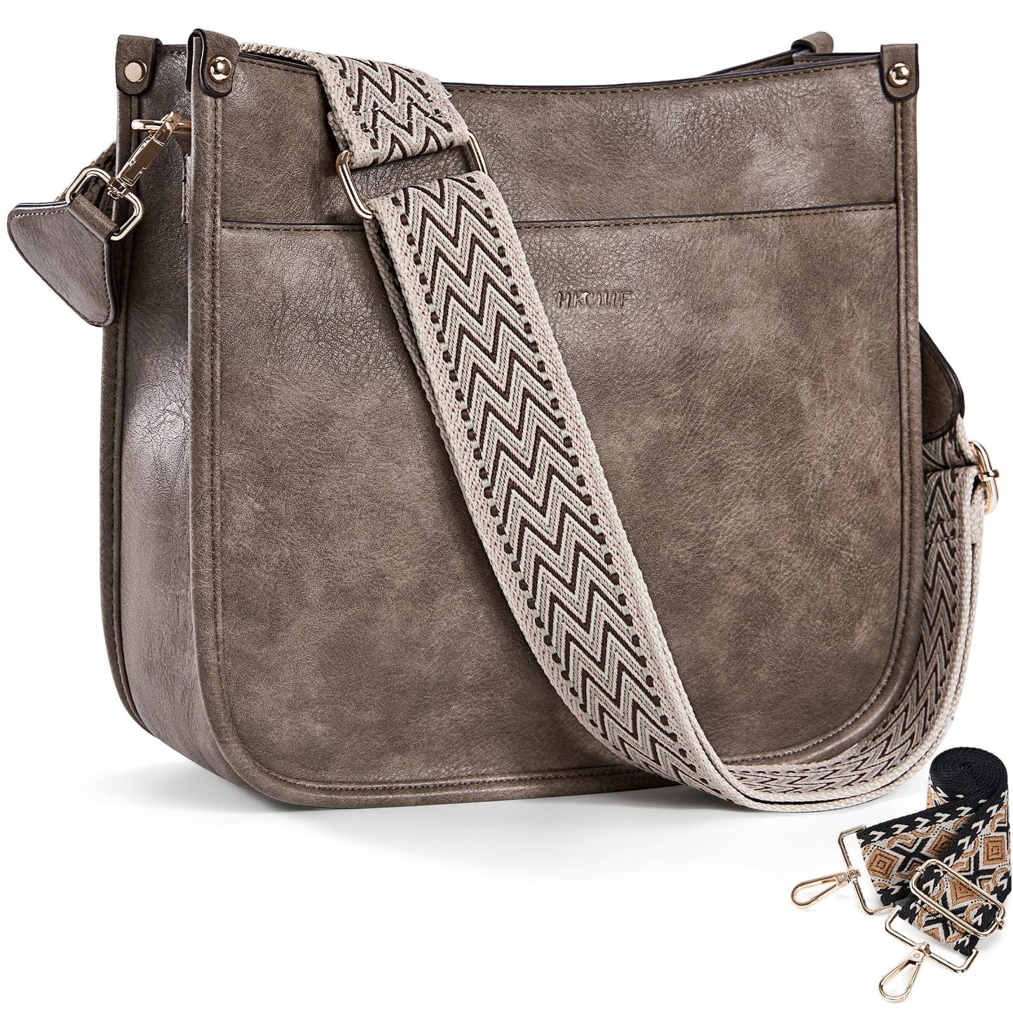 HKCLUF Crossbody Bags for Women Trendy Vegan Leather Hobo Handbags With 2PCS Adjustable Guitar Strap Shoulder Bucket Bags