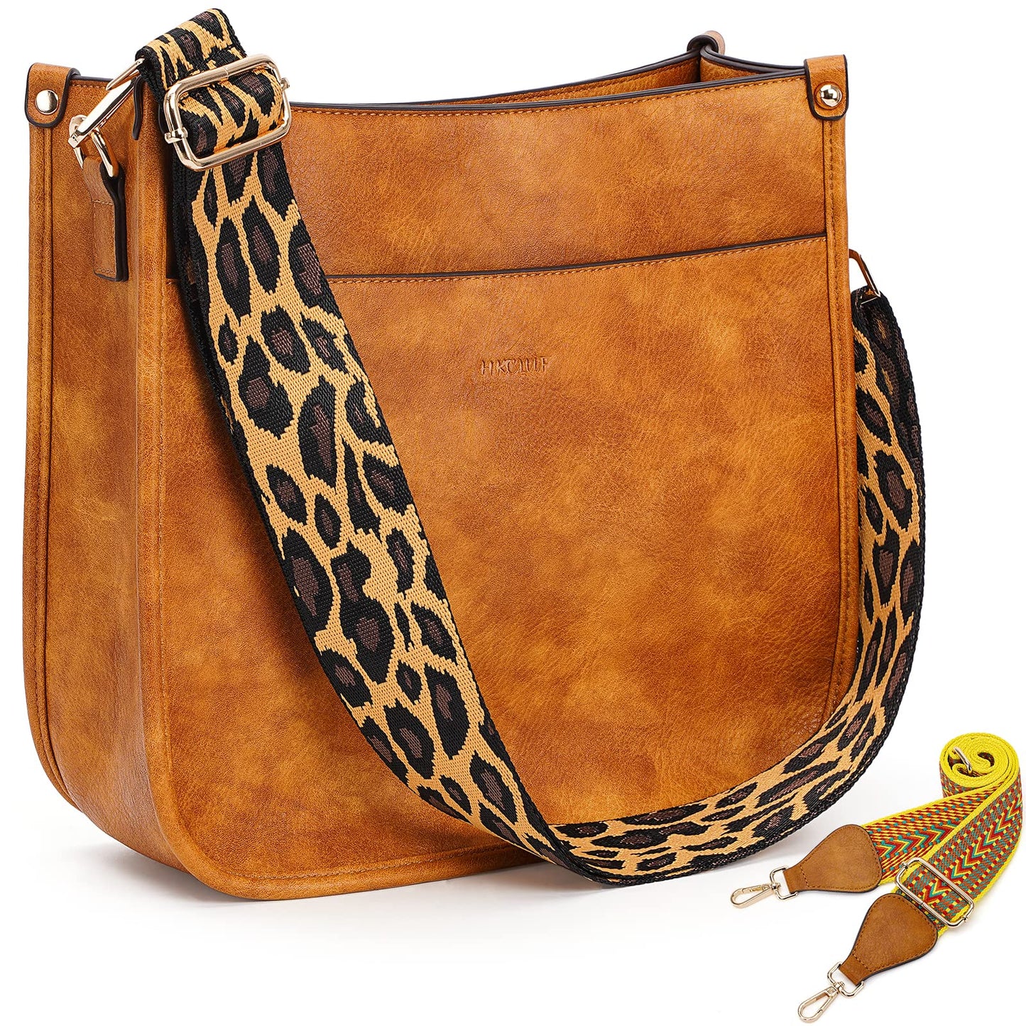 HKCLUF Crossbody Bags for Women Trendy Vegan Leather Hobo Handbags With 2PCS Adjustable Guitar Strap Shoulder Bucket Bags