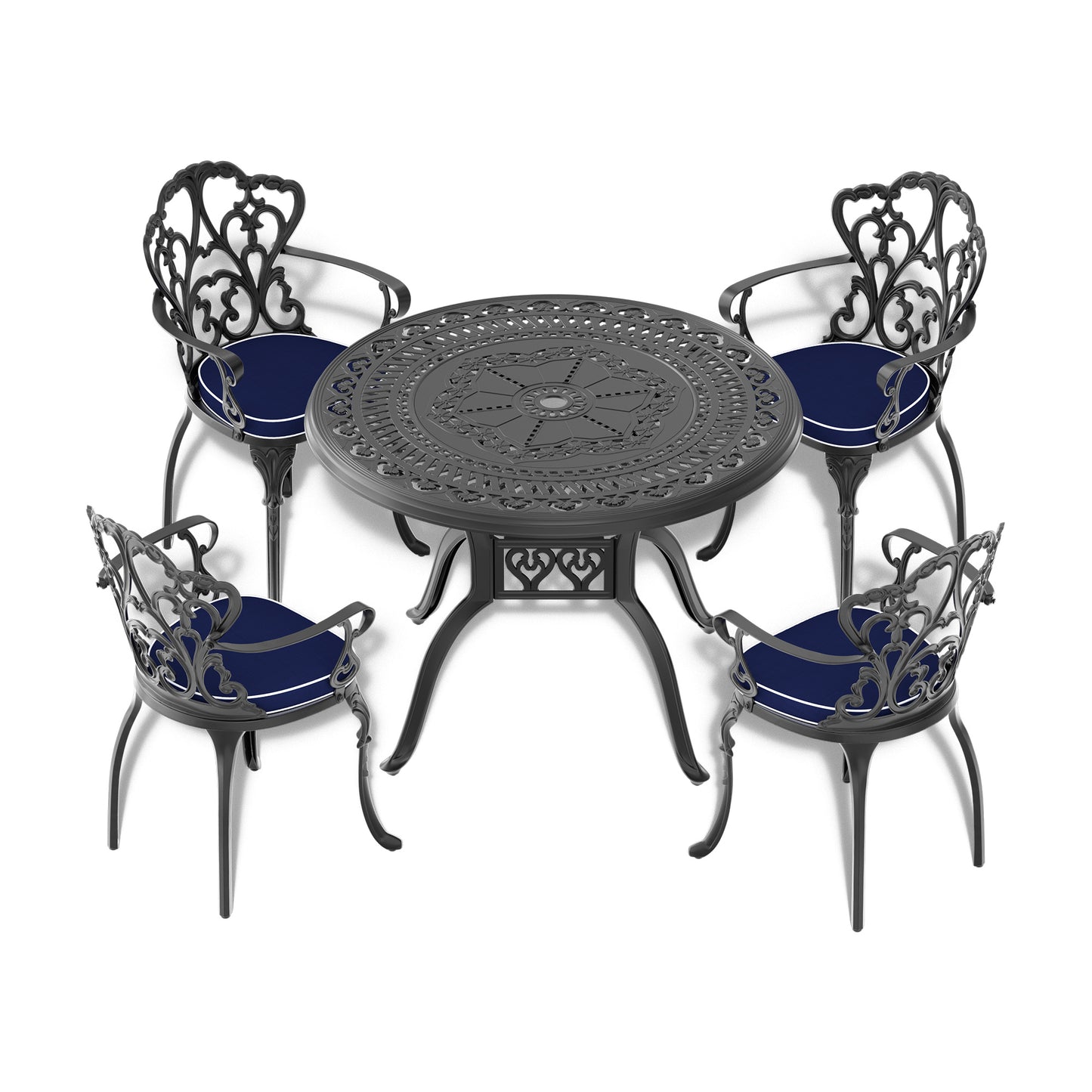 40-inch Cast Aluminum Patio Dining Table With Black Frame and Umbrella Hole