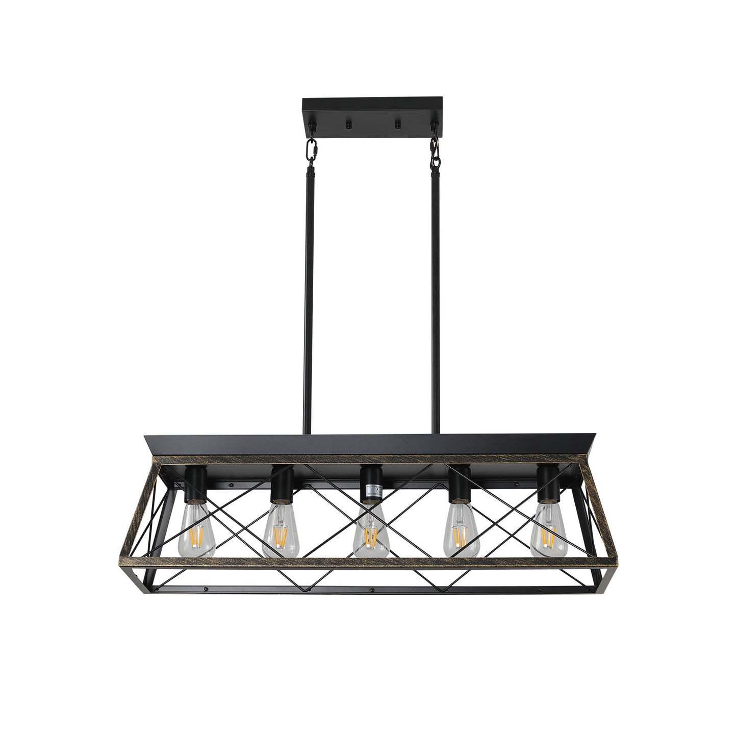 5-Light Farmhouse Chandeliers for Dining Room Metal Rustic Pendant Island Light Modern Rectangular Island Lights (No Bulbs)