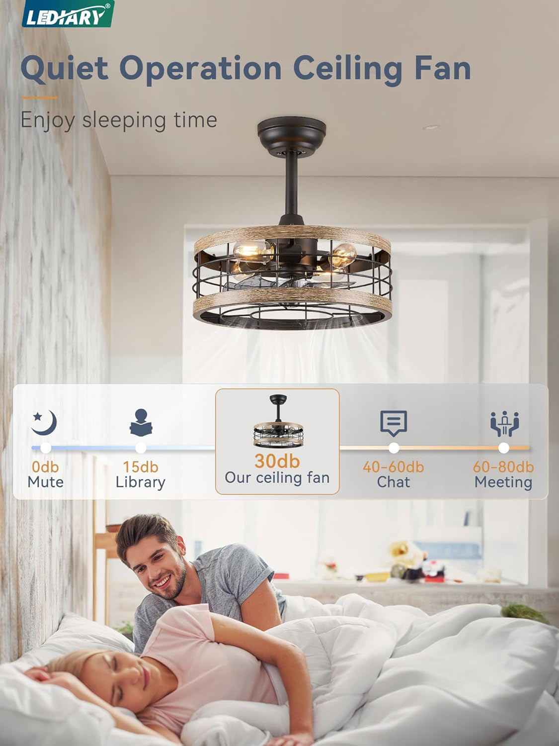 16.5In Caged Ceiling Fan with Light, Fandelier Industrial Ceiling Fan