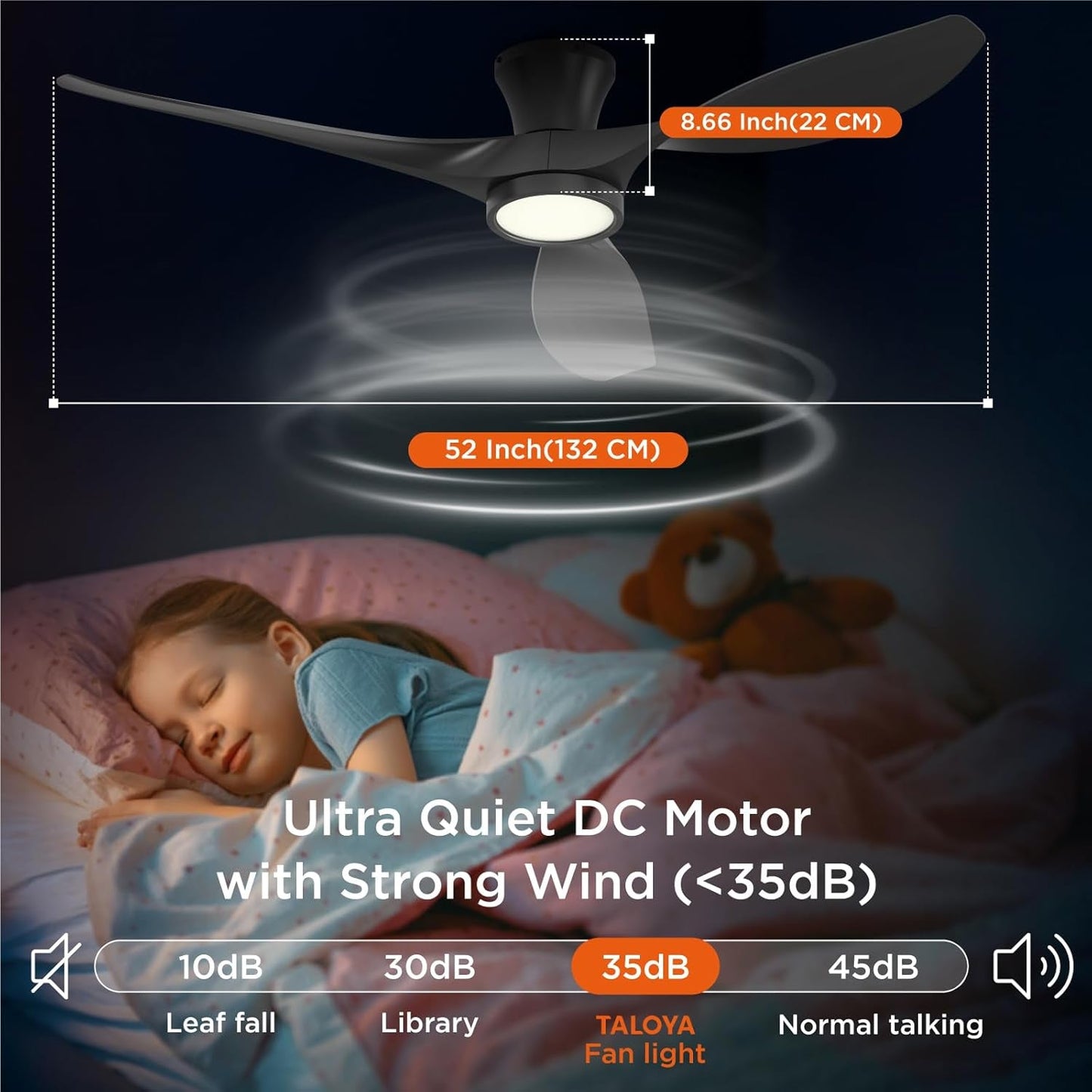 52 Inch Black Ceiling Fan With Integrated Led Lighting-4