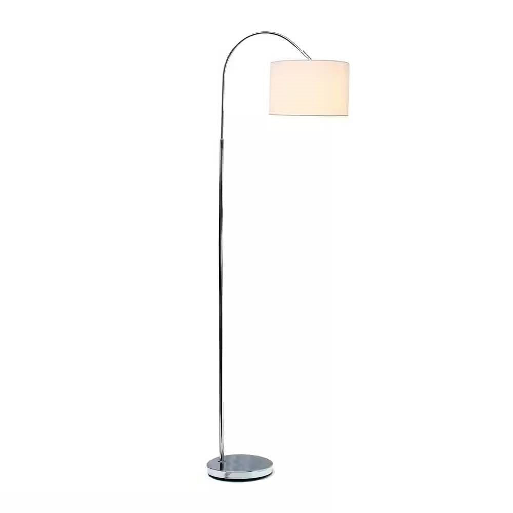 Modern Mid-Century Floor Lamp in Brushed Nickel Finish with White Drum Shade-2
