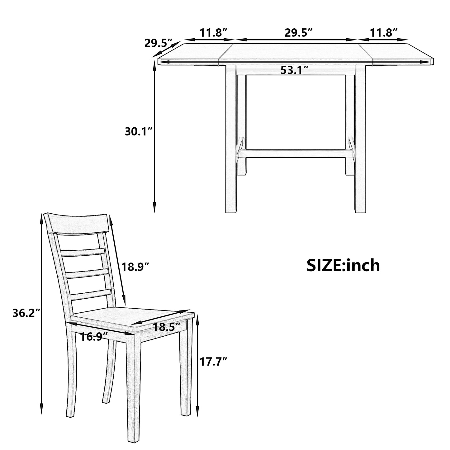 TOPMAX 5-piece square wooden pendant light expandable dining table set with 4 ladder back chairs Gray