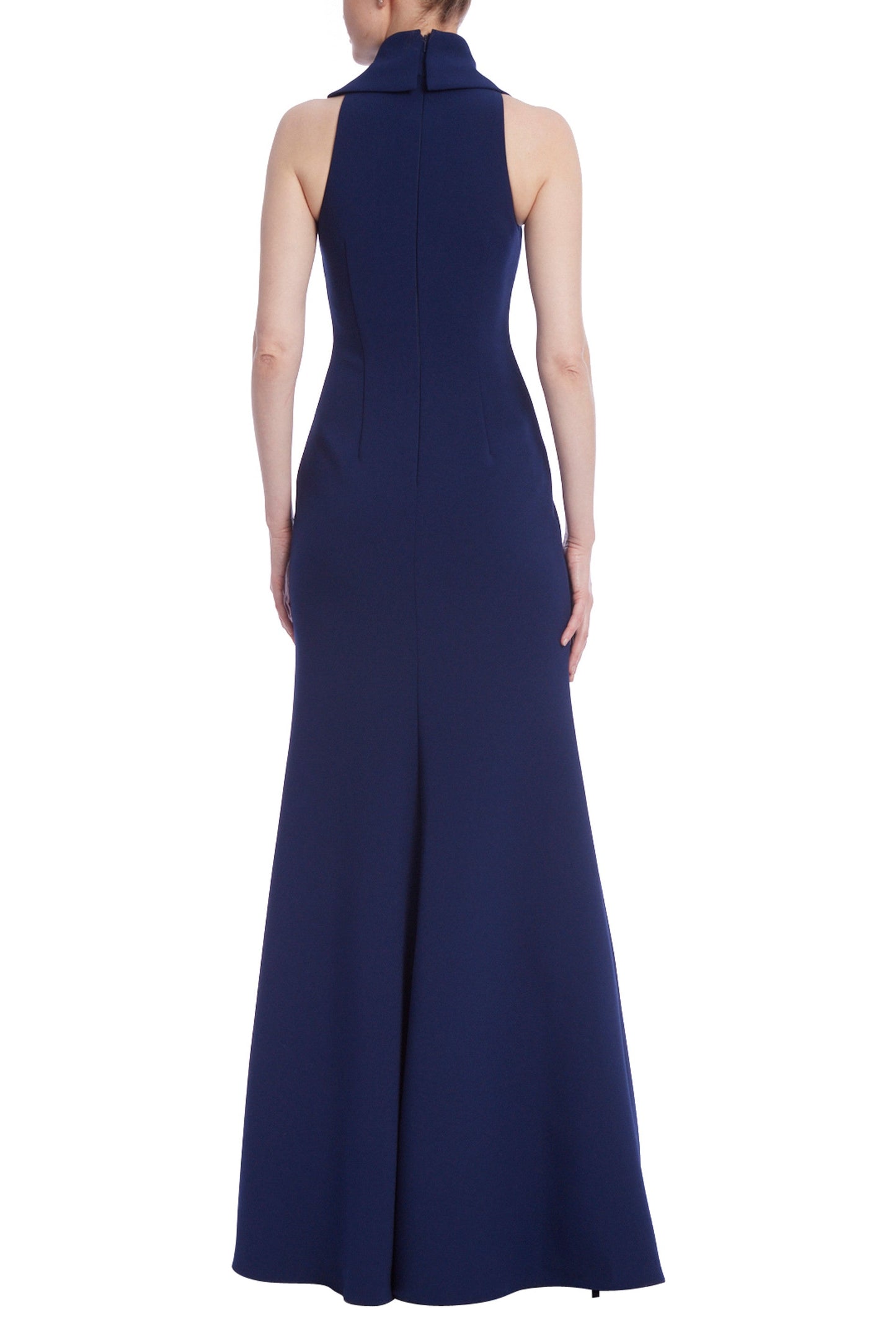 Badgley Mischka Racerback High Neck Column Crepe Gown-2
