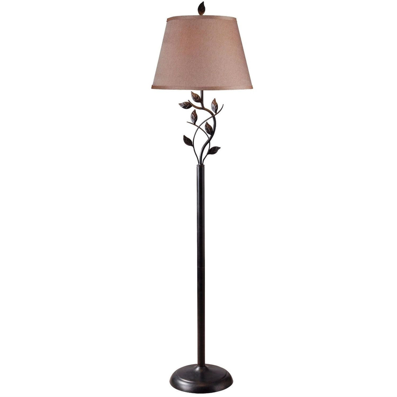 Vine Leaves Rubbed Bronze Finish Floor Lamp with 15-inch Gold Tapered Shade-1