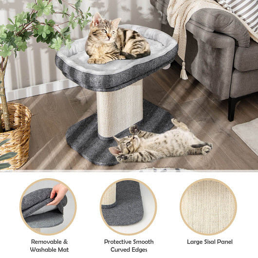 Modern Cat Tree Tower with Large Plush Perch and Sisal Scratching Plate-Beige