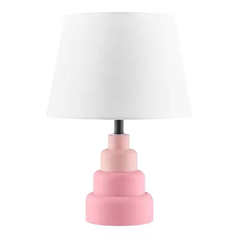 Small Pink Desk Light Table Lamp with White Fabric Shade for Bedside Nightstand-2