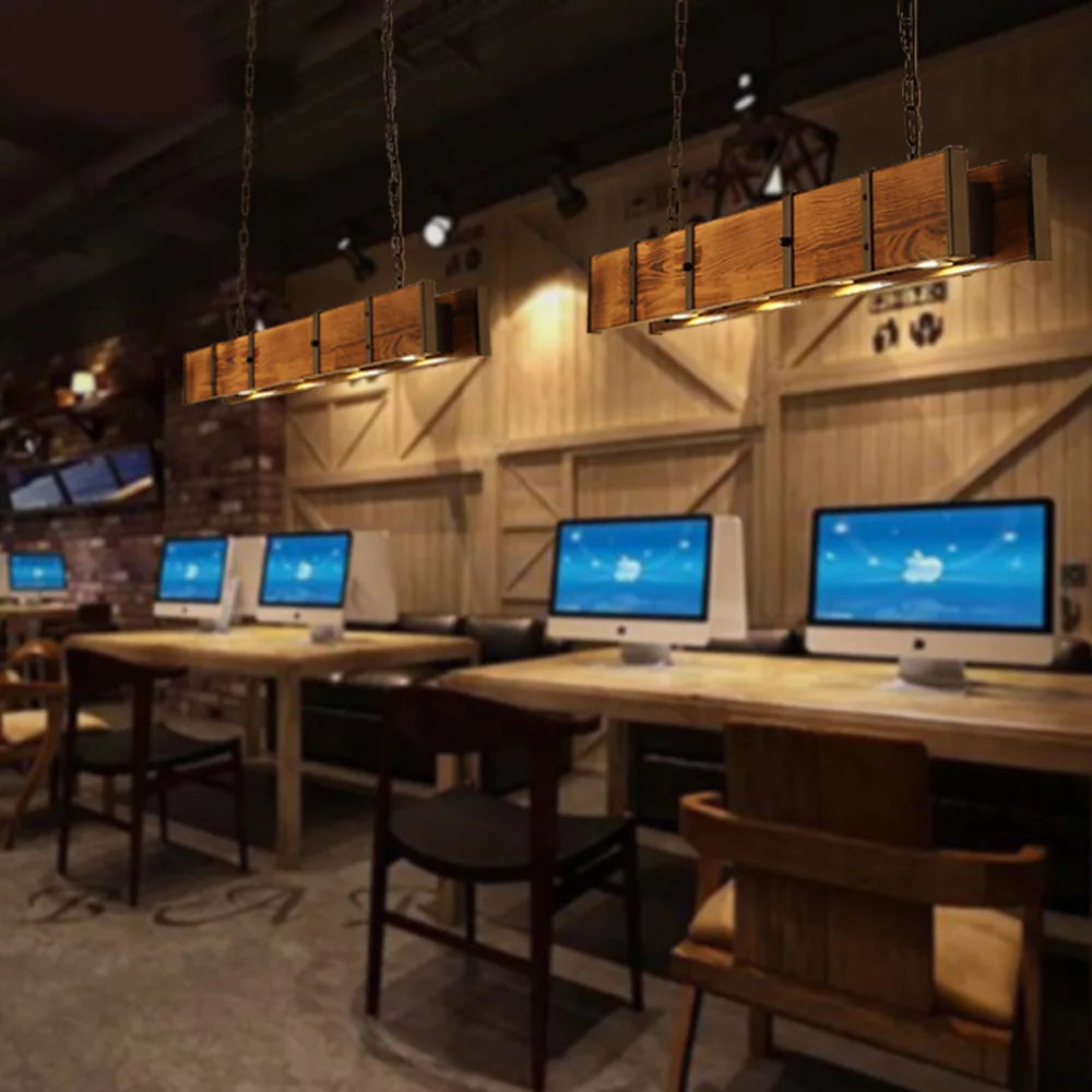 Retro American Vintage Attic Wooden Pendent Lamp Dining Room Bar Table Clothing Store Industrial Pendant Lamp Led Lighting