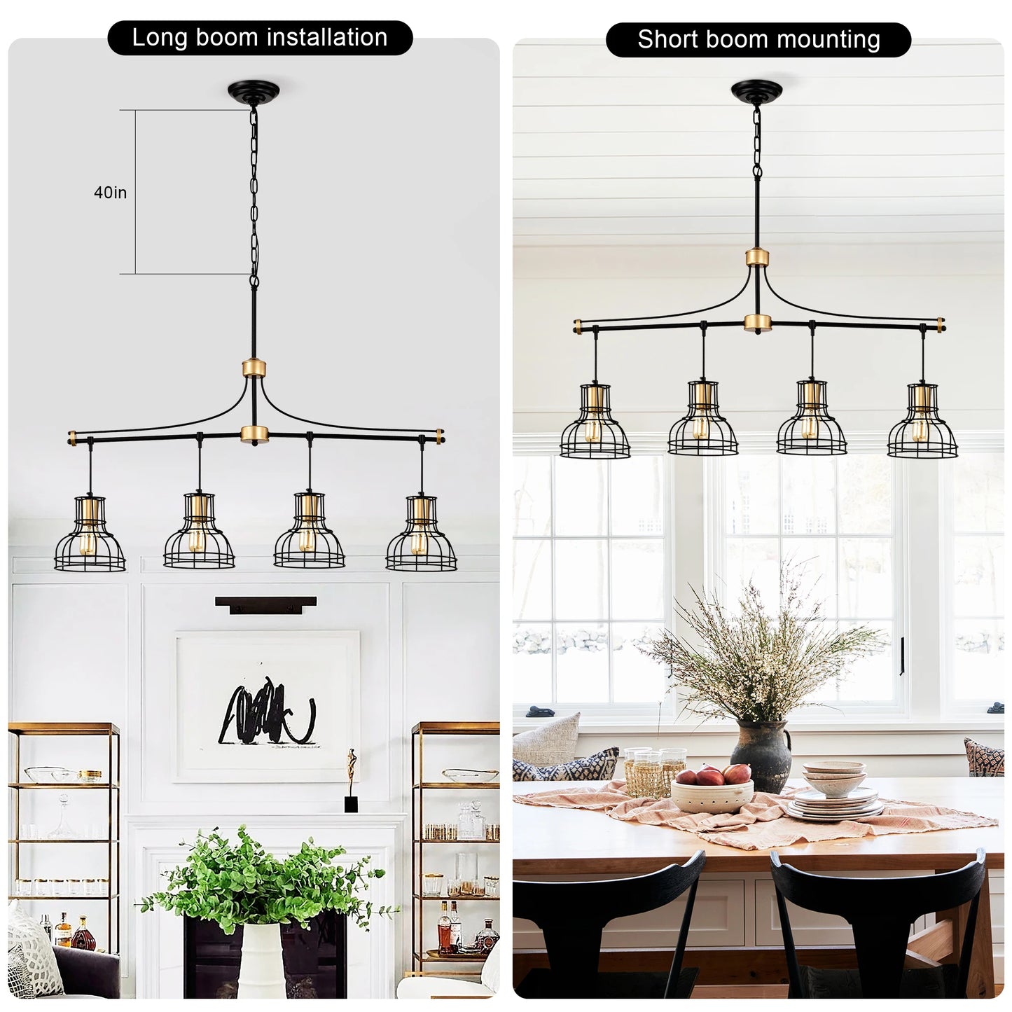 Dining Room Light Fixture/Chandelier Over Table, 40-Inch Hanging for Farmhouse Linear Chandeliers,4-Light Kitchen Island Lighting