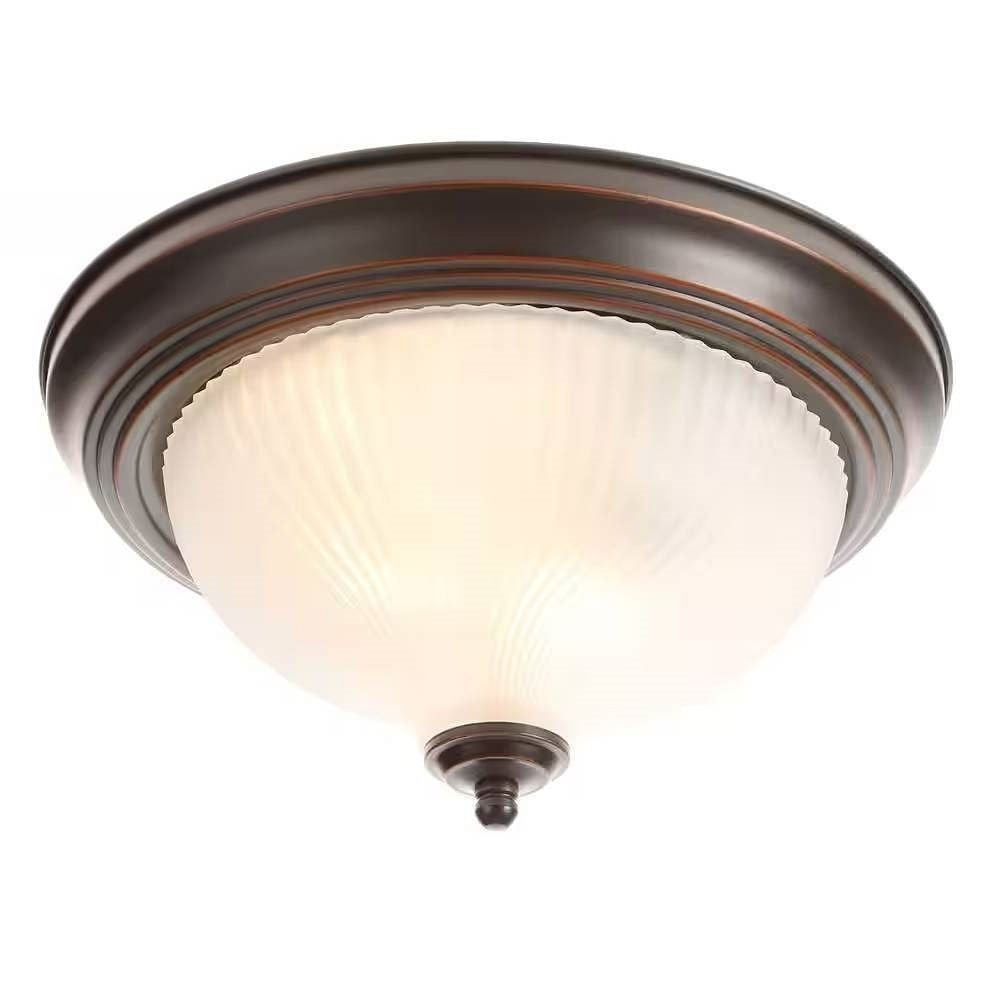 Round 11-inch Bronze Finish Ceiling Light with Frosted Glass Shade - Flush Mount-2